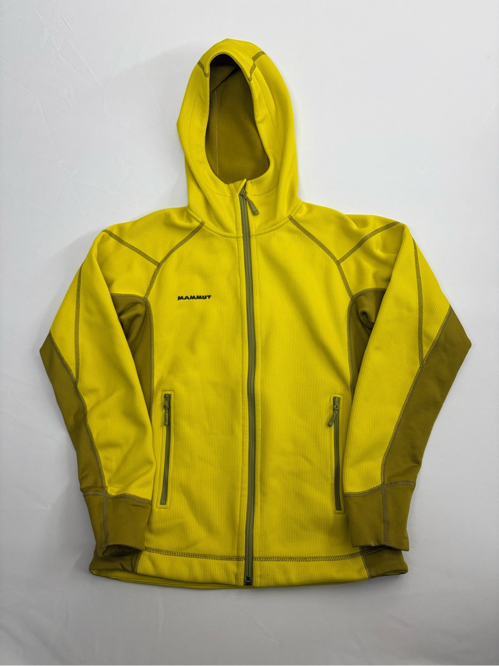 Mammut Kain Men’s M Technical Waffle Jacket Fleece Lined Full Zip Hooded Mustard